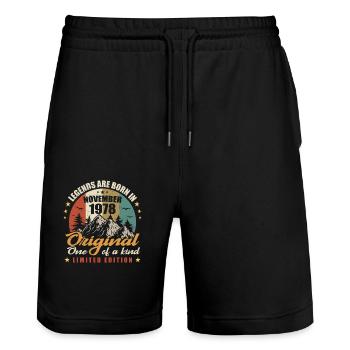 Legends were born in November 1978, original 1978 - Stanley/Stella Trainer Unisex Organic Jogging Shorts - black - Front - Nik (191cm) & Marisol (170cm)