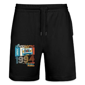 Cassette 29e anniversaire décembre Vintage 1994 - Short de jogging bio TRAINER Stanley/Stella unisexe - noir - Devant - Nik (191cm) & Marisol (170cm)