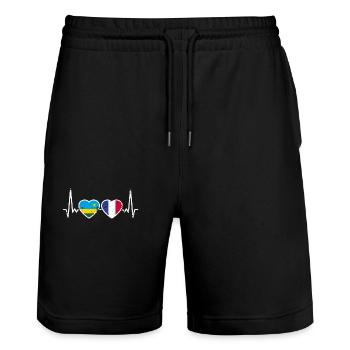 Ruanda Frankreich Vintage Herzschlag Flagge - Stanley/Stella Unisex Bio Joggingshorts Trainer  - Schwarz - Vorne - Nik (191cm) & Marisol (170cm)