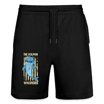 Dolphin American Flag The Dolphin - Stanley/Stella Unisex Bio Joggingshorts Trainer  - Schwarz - Vorne - Nik (191cm) & Marisol (170cm)