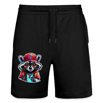 Cooler Waschbär mit Mütze und Brille - Stanley/Stella Unisex Bio Joggingshorts Trainer  - Schwarz - Vorne - Nik (191cm) & Marisol (170cm)