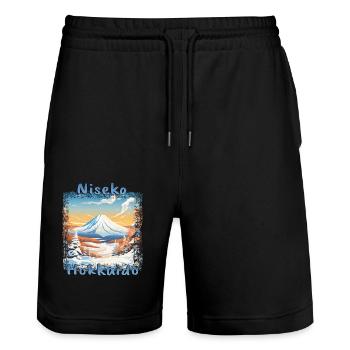 Niseko, Japan - Winterwunderland für Skiurlaub im - Stanley/Stella Unisex Bio Joggingshorts Trainer  - Schwarz - Vorne - Nik (191cm) & Marisol (170cm)