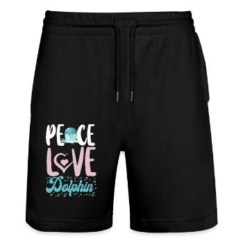 Dolphin Peace Love Dolphin - Stanley/Stella Unisex Bio Joggingshorts Trainer  - Schwarz - Vorne - Nik (191cm) & Marisol (170cm)