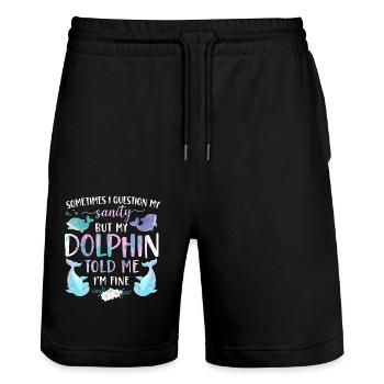 Dolphin Sometimes I Question My - Stanley/Stella Unisex Bio Joggingshorts Trainer  - Schwarz - Vorne - Nik (191cm) & Marisol (170cm)