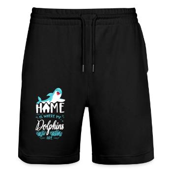 Dolphin Home est l’endroit où mes dauphins - Short de jogging bio TRAINER Stanley/Stella unisexe - noir - Devant - Nik (191cm) & Marisol (170cm)