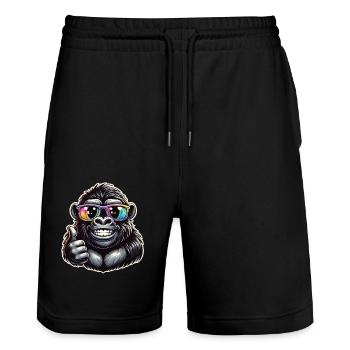 Gorilla with sunglasses - Stanley/Stella Trainer Unisex Organic Jogging Shorts - black - Front - Nik (191cm) & Marisol (170cm)