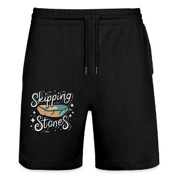 Skipping Stones - Stanley/Stella Trainer Unisex Organic Jogging Shorts - black - Front - Nik (191cm) & Marisol (170cm)