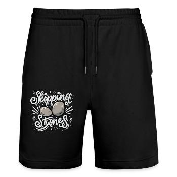 Skipping Stones - Stanley/Stella Trainer Unisex Organic Jogging Shorts - black - Front - Nik (191cm) & Marisol (170cm)