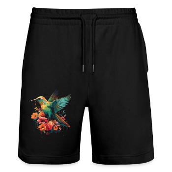Colibri, Fleur, Amoureux Des Oiseaux, Animal - Short de jogging bio TRAINER Stanley/Stella unisexe - noir - Devant - Nik (191cm) & Marisol (170cm)