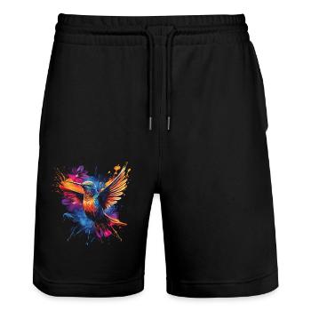 Kolibri Kunstwerk Bunt Vogelliebhaber - Stanley/Stella Unisex Bio Joggingshorts Trainer  - Schwarz - Vorne - Nik (191cm) & Marisol (170cm)