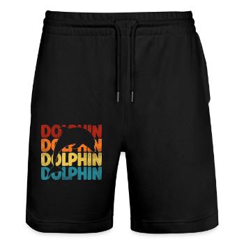 Dolphin Retro Vintage Dolphin - Stanley/Stella Unisex Bio Joggingshorts Trainer  - Schwarz - Vorne - Nik (191cm) & Marisol (170cm)