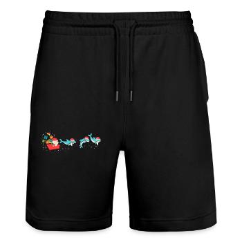 Dolphin Christmas Santa Sleigh - Stanley/Stella Trainer Unisex Organic Jogging Shorts - black - Front - Nik (191cm) & Marisol (170cm)