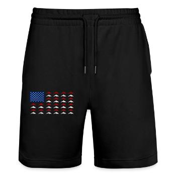 Dolphin American Flag - Stanley/Stella Trainer Unisex Organic Jogging Shorts - black - Front - Nik (191cm) & Marisol (170cm)