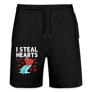 Dolphin Valentines Day I Steal - Stanley/Stella Unisex Bio Joggingshorts Trainer  - Schwarz - Vorne - Nik (191cm) & Marisol (170cm)