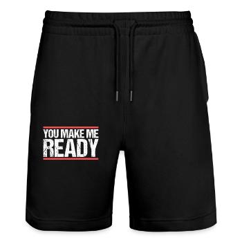 You make me ready Denglish - Stanley/Stella Trainer Unisex Organic Jogging Shorts - black - Front - Nik (191cm) & Marisol (170cm)