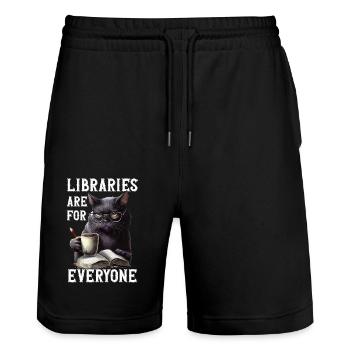 Libraries are for everyone Librarian - Stanley/Stella Trainer Unisex Organic Jogging Shorts - black - Front - Nik (191cm) & Marisol (170cm)