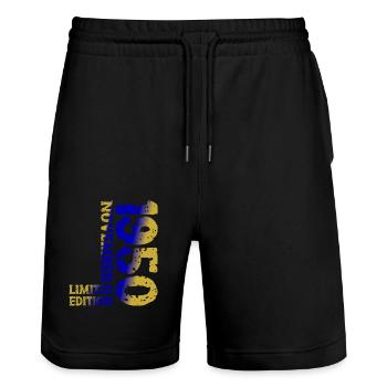 1950 November Limited Edition 73. Geburtstag Deko - Stanley/Stella Unisex Bio Joggingshorts Trainer  - Schwarz - Vorne - Nik (191cm) & Marisol (170cm)