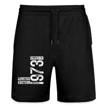 Birthday Gift December 1973. December 1973. - Stanley/Stella Trainer Unisex Organic Jogging Shorts - black - Front - Nik (191cm) & Marisol (170cm)