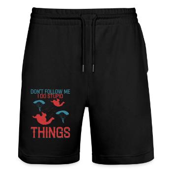Don't Follow Me I Do Stupid Things Skydiver Parach - Stanley/Stella Unisex Bio Joggingshorts Trainer  - Schwarz - Vorne - Nik (191cm) & Marisol (170cm)