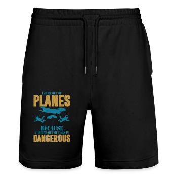 Je saute d’un parachutiste parachutiste d’avion - Short de jogging bio TRAINER Stanley/Stella unisexe - noir - Devant - Nik (191cm) & Marisol (170cm)