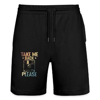 Take me back Please Diskette Retrospeichermodul - Stanley/Stella Unisex Bio Joggingshorts Trainer  - Schwarz - Vorne - Nik (191cm) & Marisol (170cm)