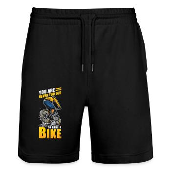 You Are Never Too Old To Ride A Bike Cyclist - Stanley/Stella Trainer Unisex Organic Jogging Shorts - black - Front - Nik (191cm) & Marisol (170cm)