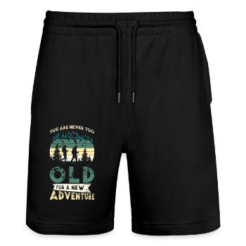 Wanderabenteuer Wanderer Geschenk Bergwald - Stanley/Stella Unisex Bio Joggingshorts Trainer  - Schwarz - Vorne - Nik (191cm) & Marisol (170cm)