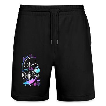 Dolphin This Girl Loves Dolphins - Stanley/Stella Unisex Bio Joggingshorts Trainer  - Schwarz - Vorne - Nik (191cm) & Marisol (170cm)
