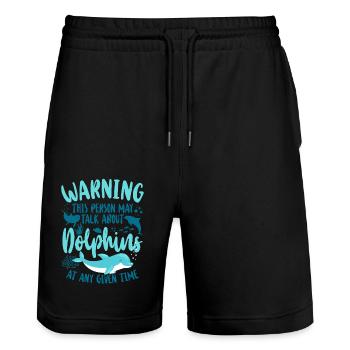 Dolphin Warning This Person May - Stanley/Stella Trainer Unisex Organic Jogging Shorts - black - Front - Nik (191cm) & Marisol (170cm)