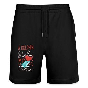 Dolphin Valentines Day A Dolphin - Stanley/Stella Unisex Bio Joggingshorts Trainer  - Schwarz - Vorne - Nik (191cm) & Marisol (170cm)