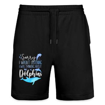 Dolphin Sorry I Wasn't Listening I - Stanley/Stella Trainer Unisex Organic Jogging Shorts - black - Front - Nik (191cm) & Marisol (170cm)
