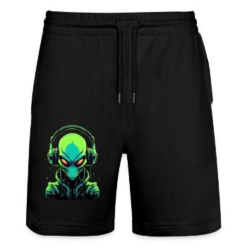 Alien mit Kopfhörer Ausserirdischer DJ Musik - Stanley/Stella Unisex Bio Joggingshorts Trainer  - Schwarz - Vorne - Nik (191cm) & Marisol (170cm)