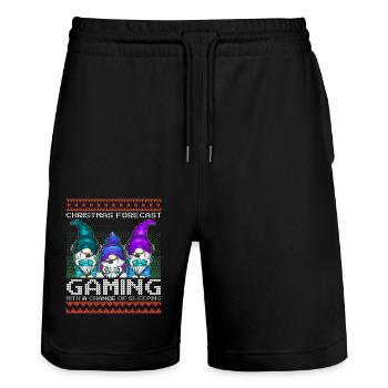 Funny Christmas Forecast Gaming Gnome Ugly Xmas - Stanley/Stella Trainer Unisex Organic Jogging Shorts - black - Front - Nik (191cm) & Marisol (170cm)