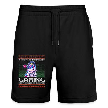 Funny Christmas Forecast Gaming Unicorn Ugly Xmas - Stanley/Stella Trainer Unisex Organic Jogging Shorts - black - Front - Nik (191cm) & Marisol (170cm)