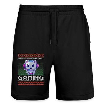 Funny Christmas Forecast Gaming Cat Ugly Xmas - Stanley/Stella Trainer Unisex Organic Jogging Shorts - black - Front - Nik (191cm) & Marisol (170cm)