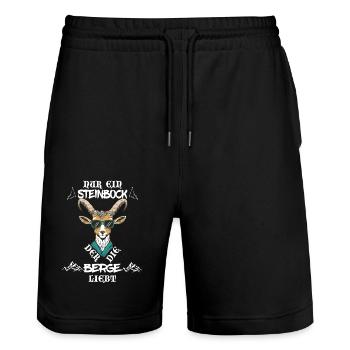 Nur ein Steinbock der die Berge liebt Sternzeichen - Stanley/Stella Unisex Bio Joggingshorts Trainer  - Schwarz - Vorne - Nik (191cm) & Marisol (170cm)