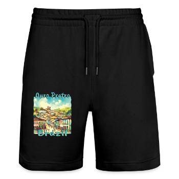 Ouro Preto, Brésil - Vacances grunge dans le - Short de jogging bio TRAINER Stanley/Stella unisexe - noir - Devant - Nik (191cm) & Marisol (170cm)
