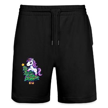 Christmas Unicorn - Magical Sitting on the Tann - Stanley/Stella Trainer Unisex Organic Jogging Shorts - black - Front - Nik (191cm) & Marisol (170cm)