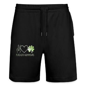 Frieden Liebe Shenanigans Happy Saint Patricks Day - Stanley/Stella Unisex Bio Joggingshorts Trainer  - Schwarz - Vorne - Nik (191cm) & Marisol (170cm)
