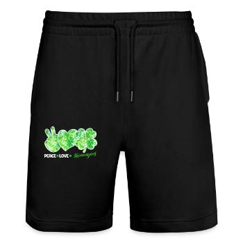 Peace Love Shenanigans Happy Saint Patrick's Day - Stanley/Stella Trainer Unisex Organic Jogging Shorts - black - Front - Nik (191cm) & Marisol (170cm)