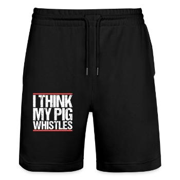 I think my pig whistles Denglish - Stanley/Stella Trainer Unisex Organic Jogging Shorts - black - Front - Nik (191cm) & Marisol (170cm)