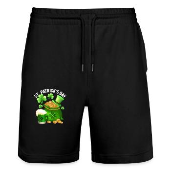 Boire de la bière Joyeux St Patrick’s Day Shamrock - Short de jogging bio TRAINER Stanley/Stella unisexe - noir - Devant - Nik (191cm) & Marisol (170cm)