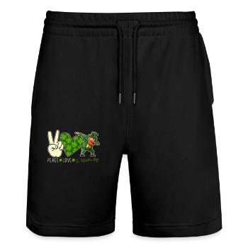 Peace Love St. Patrick's Day Shamrock Dabbing - Stanley/Stella Trainer Unisex Organic Jogging Shorts - black - Front - Nik (191cm) & Marisol (170cm)