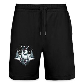 Winterwunder Lama: Schneeflocken Zauber - Stanley/Stella Unisex Bio Joggingshorts Trainer  - Schwarz - Vorne - Nik (191cm) & Marisol (170cm)