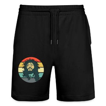 He's Coming Back - Stanley/Stella Trainer Unisex Organic Jogging Shorts - black - Front - Nik (191cm) & Marisol (170cm)
