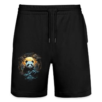 Panda Chinesisch Japanisch Asien Bambus Kawaii - Stanley/Stella Unisex Bio Joggingshorts Trainer  - Schwarz - Vorne - Nik (191cm) & Marisol (170cm)