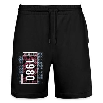 Special Edition 1980's Birthday Urban Graphic - Stanley/Stella Trainer Unisex Organic Jogging Shorts - black - Front - Nik (191cm) & Marisol (170cm)