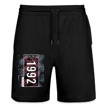 Special Edition 1992 Birthday Urban Graphic - Stanley/Stella Trainer Unisex Organic Jogging Shorts - black - Front - Nik (191cm) & Marisol (170cm)