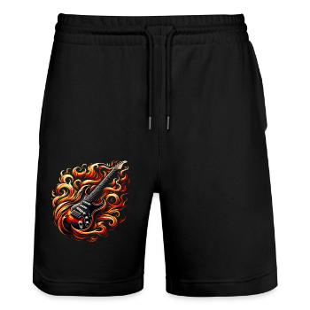 Guitare électrique avec flammes - Heavy Metal - Short de jogging bio TRAINER Stanley/Stella unisexe - noir - Devant - Nik (191cm) & Marisol (170cm)