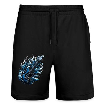 E-Gitarre mit Flammen - Heavy Metal - Stanley/Stella Unisex Bio Joggingshorts Trainer  - Schwarz - Vorne - Nik (191cm) & Marisol (170cm)